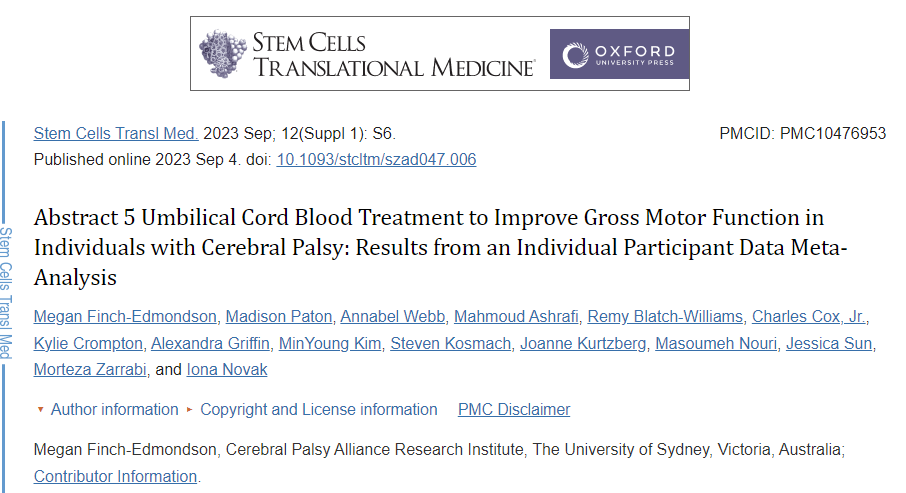 《干細(xì)胞轉(zhuǎn)換醫(yī)學(xué)》:臍帶血干細(xì)胞治療可改善腦癱患者的粗大運動功能《干細(xì)胞轉(zhuǎn)換醫(yī)學(xué)》:臍帶血干細(xì)胞治療可改善腦癱患者的粗大運動功能 《干細(xì)胞轉(zhuǎn)換醫(yī)學(xué)》:臍帶血干細(xì)胞治療可改善腦癱患者的粗大運動功能