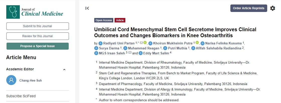 干細胞移植治療可改善膝骨關(guān)節(jié)炎的臨床療效并改變生物標志物