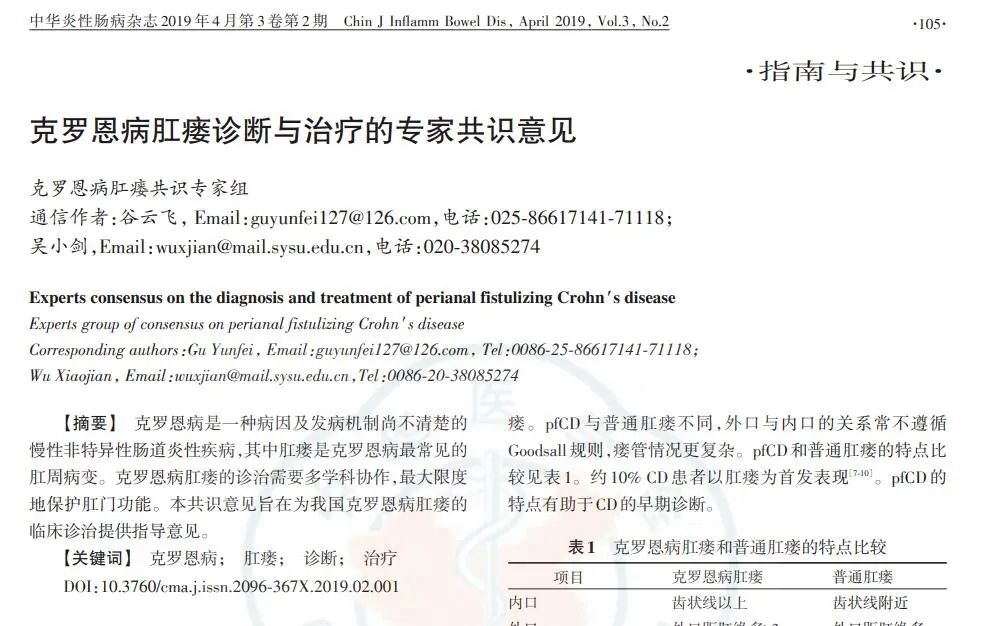 克羅恩病肛瘺診斷與治療的專家共識意見