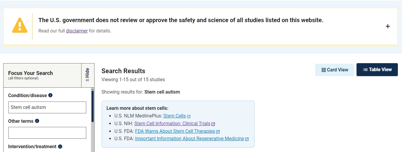 針對(duì)自閉癥的干細(xì)胞臨床試驗(yàn)僅有15項(xiàng) 針對(duì)自閉癥的干細(xì)胞臨床試驗(yàn)僅有15項(xiàng)