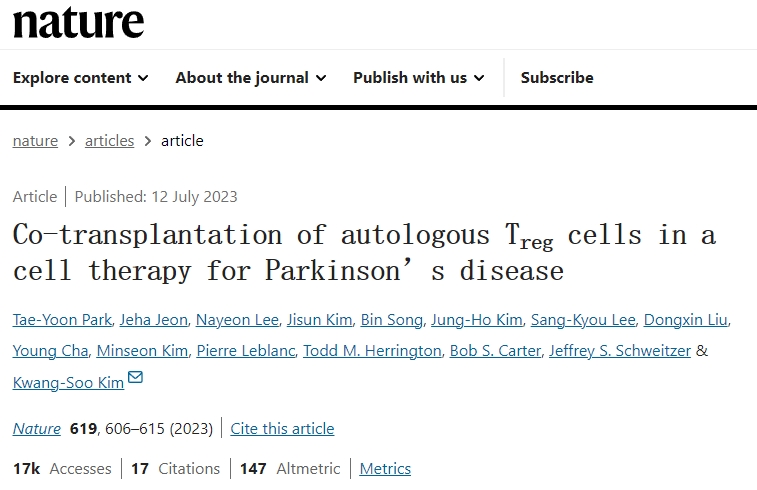 自體 Treg 細胞聯合移植治療帕金森病