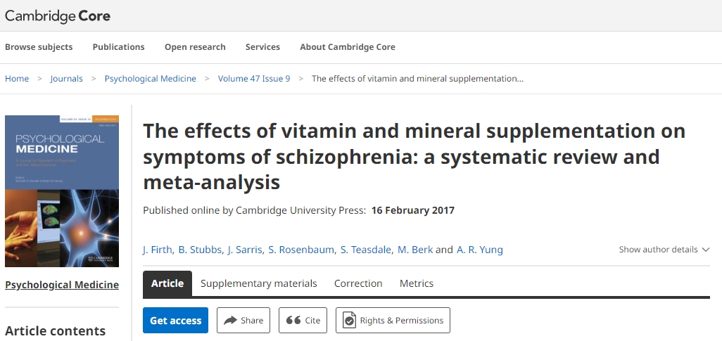 維生素和礦物質補充劑對精神分裂癥癥狀的影響：系統評價和薈萃分析