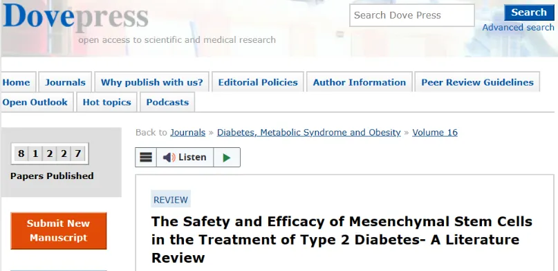 間充質干細胞治療Ⅱ型糖尿病的安全性和有效性相關綜述