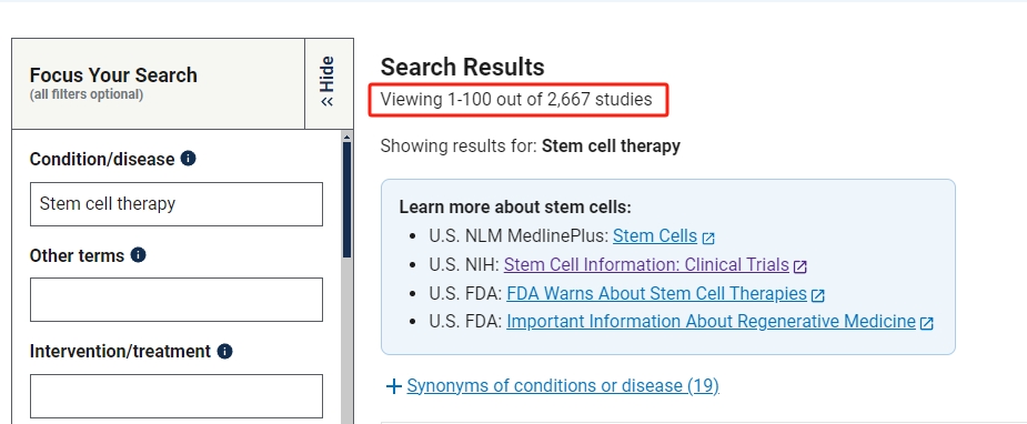 1999年至2024年6月期間，共進(jìn)行了2,667項(xiàng)干細(xì)胞臨床試驗(yàn)。
