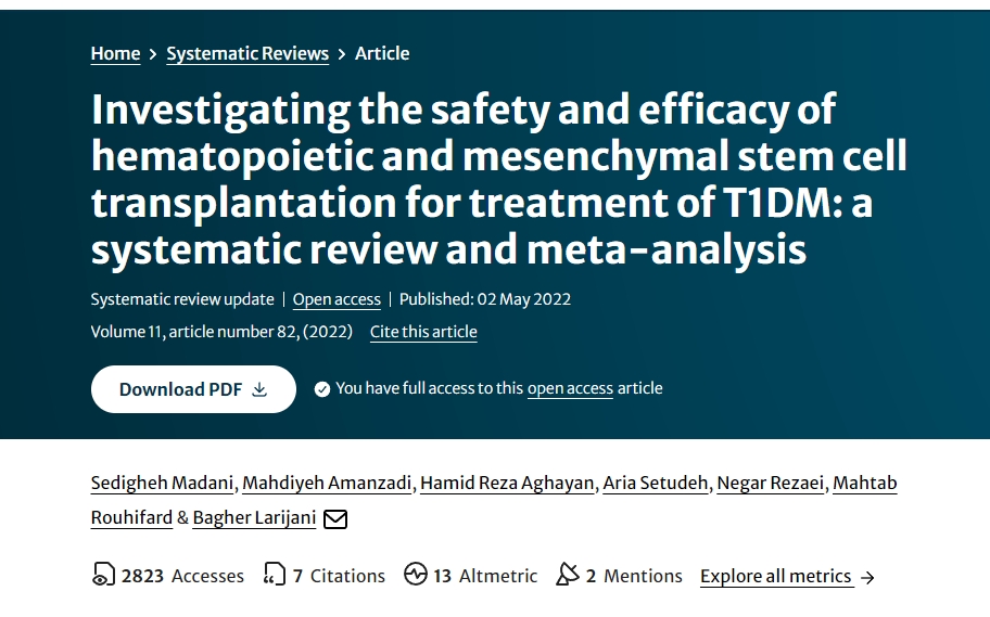 探討造血和間充質干細胞移植治療1型糖尿病的安全性和有效性:系統評價和薈萃分析 探討造血和間充質干細胞移植治療1型糖尿病的安全性和有效性:系統評價和薈萃分析