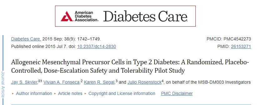同種異體間充質前體細胞在 2 型糖尿病中的應用：一項隨機、安慰劑對照、劑量遞增安全性和耐受性試點研究
