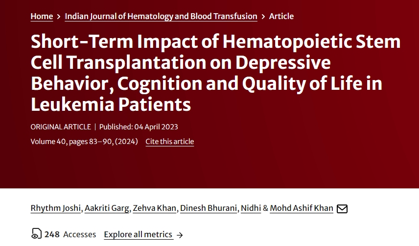 造血干細胞移植對白血病患者抑郁行為、認知和生活質量的短期影響