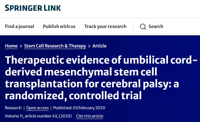 臍帶間充質(zhì)干細(xì)胞移植治療腦癱的治療證據(jù)：一項隨機(jī)對照試驗
