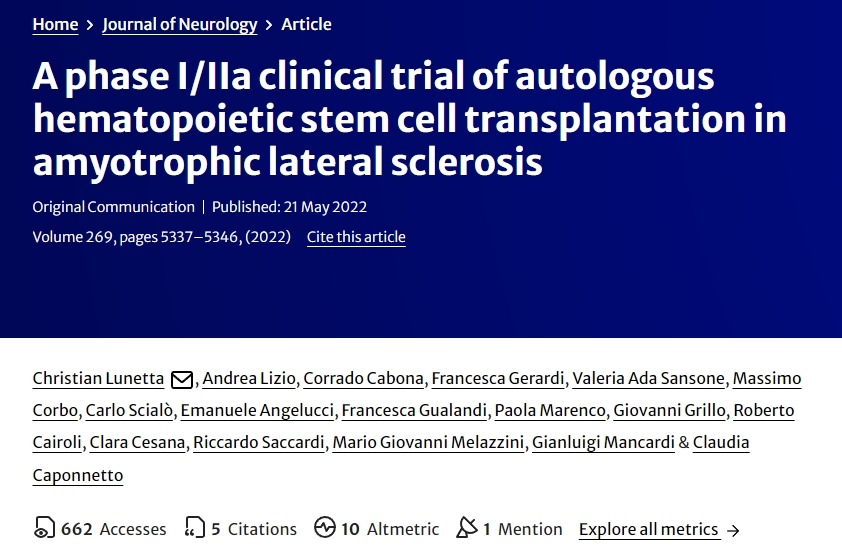 自體造血干細(xì)胞移植治療肌萎縮側(cè)索硬化癥的I/IIa期臨床試驗(yàn)