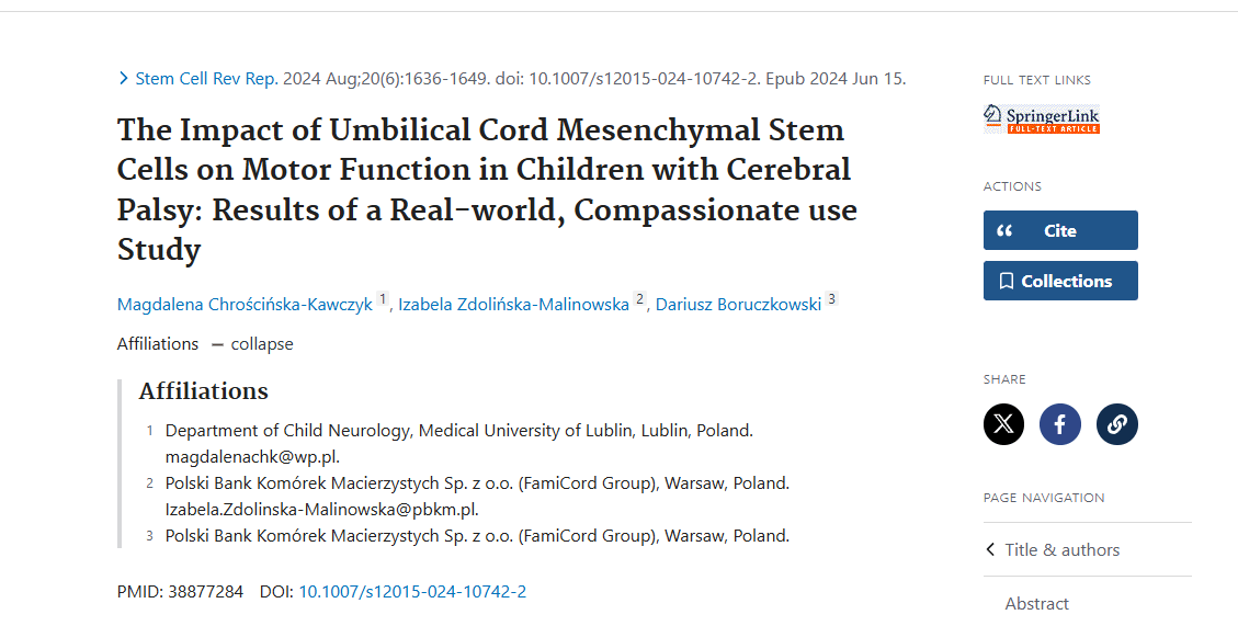 《臍帶間充質(zhì)干細(xì)胞對腦癱兒童運動功能的影響：真實世界、同情使用研究的結(jié)果》