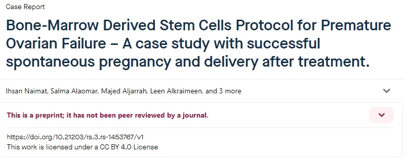 骨髓來源干細胞治療卵巢早衰的方案——治療后成功自然妊娠和分娩的案例研究。 骨髓來源干細胞治療卵巢早衰的方案——治療后成功自然妊娠和分娩的案例研究。