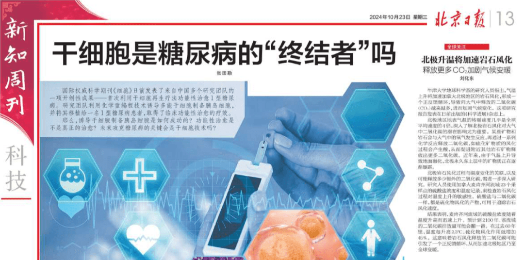 北京日報：干細胞技術：糖尿病的“終結者”，新希望降臨！