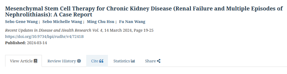間充質干細胞治療慢性腎病(腎衰竭和多次發作的腎結石):病例報告 間充質干細胞治療慢性腎病(腎衰竭和多次發作的腎結石):病例報告