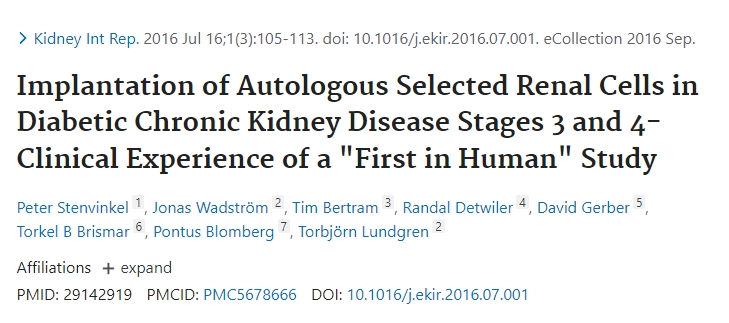 自體選擇性腎細胞在糖尿病慢性腎病3期和4期患者中的移植——“首次在人體中”研究的臨床經驗
