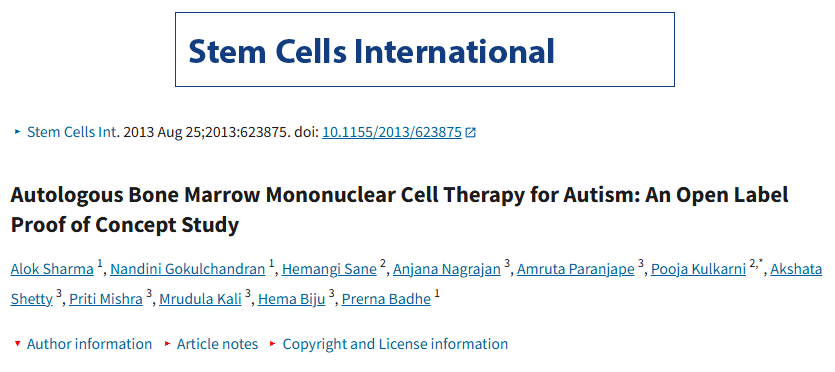 自體骨髓單核細胞治療自閉癥：一項開放標簽概念驗證研究