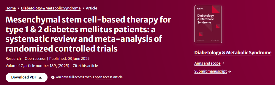 間充質干細胞治療1型和2型糖尿病:隨機對照試驗的系統評價和薈萃分析 間充質干細胞治療1型和2型糖尿病:隨機對照試驗的系統評價和薈萃分析