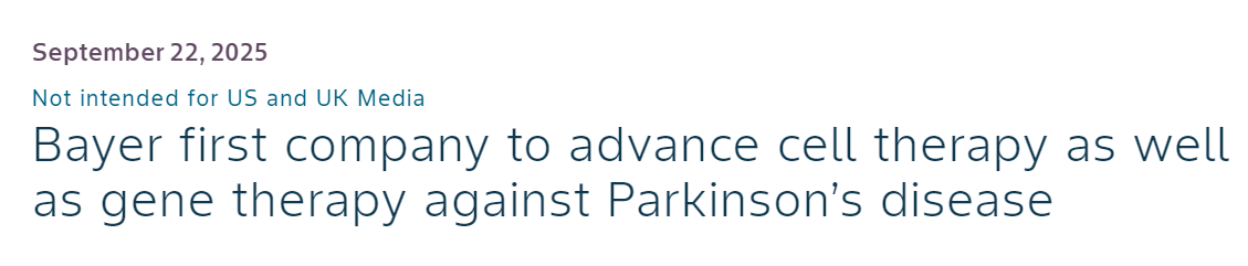 拜耳是首家推進帕金森病細胞療法和基因療法研發的公司