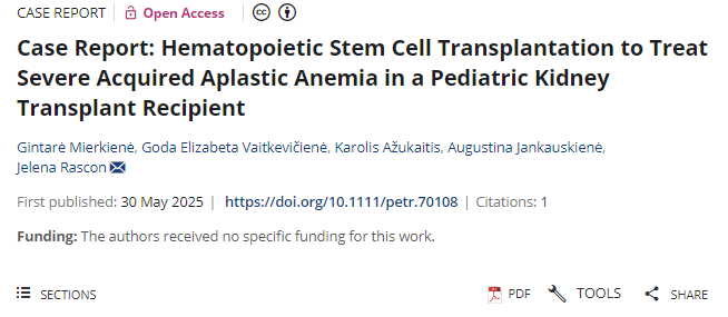 病例報告:造血干細胞移植治療兒童腎移植合并嚴重獲得性再生障礙性貧血患者 病例報告:造血干細胞移植治療兒童腎移植合并嚴重獲得性再生障礙性貧血患者