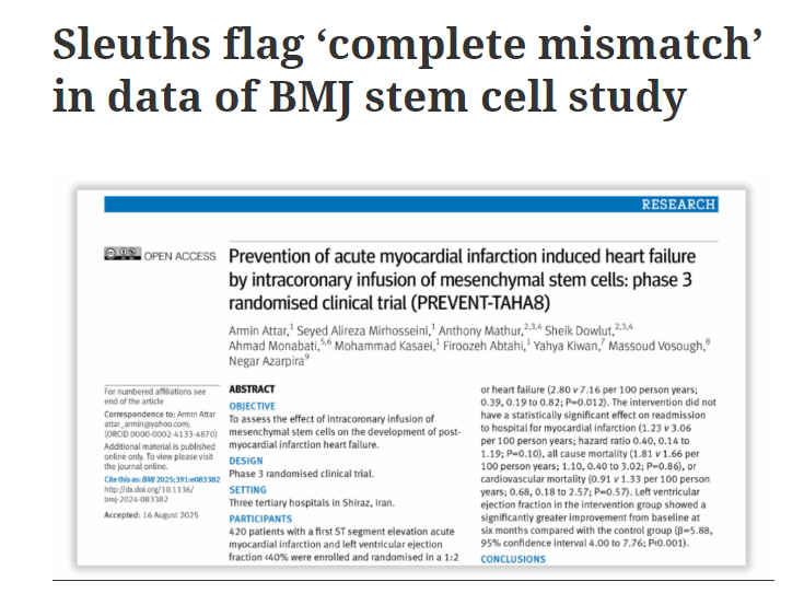 偵查人員在《英國醫(yī)學(xué)雜志》干細(xì)胞研究的數(shù)據(jù)中發(fā)現(xiàn)“完全不匹配” 